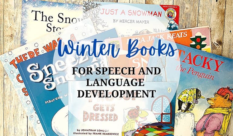 Image shows a pile of winter books that are all mentioned in the blog post